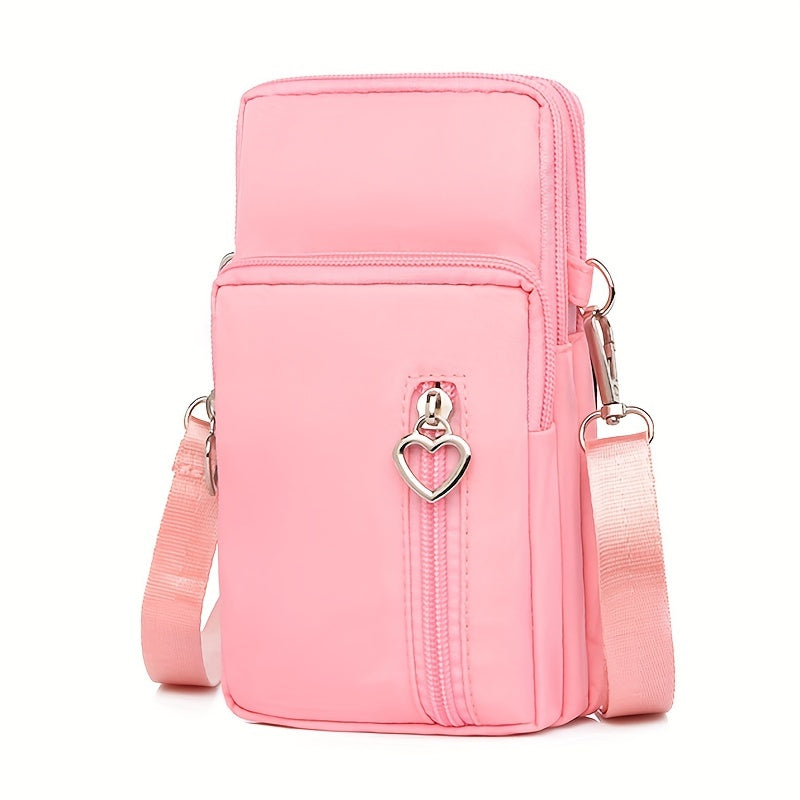 Mini Crossbody Phone Bag, Sports Arm & Running Wrist Bag, Stylish Shoulder Coin Purse With Heart Zipper