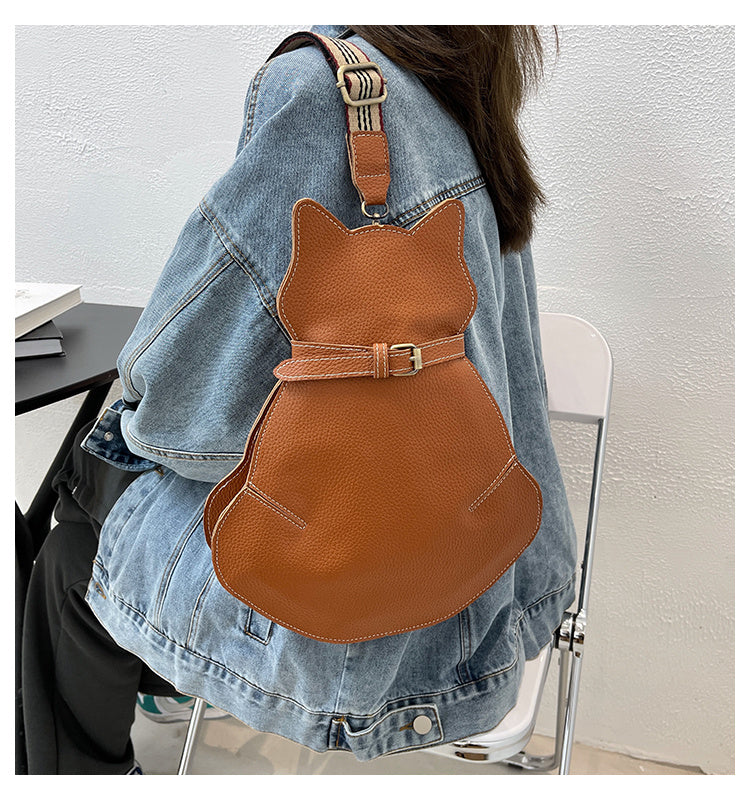 Cat Shaped Shoulder Bag, Vintage PU Leather Sling Bag, Women's Kawaii Crossbody Purse