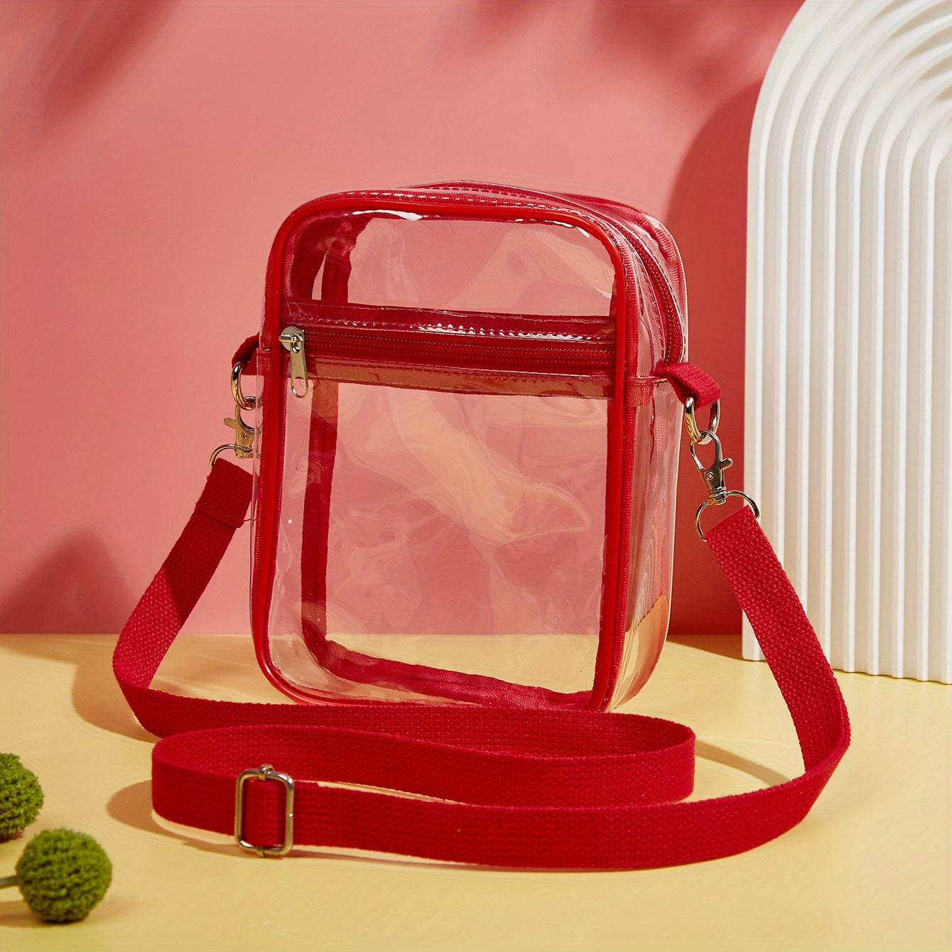 Stylish Mini Clear Crossbody Bag - Trendy PVC Square Phone Purse with Zipper Closure, Adjustable Shoulder Strap, and Spacious Interior - Perfect for Beach, Travel, and Daily Use (5.9*7.4*1.9) Inch