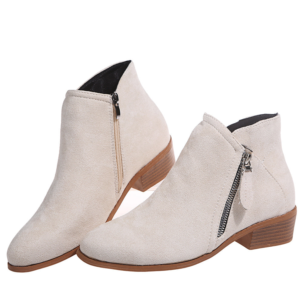 Women's Stacked Heel Ankle Boots, Side Zipper Pointed Toe Solid Color Short Boots, Comfortable Block Heels