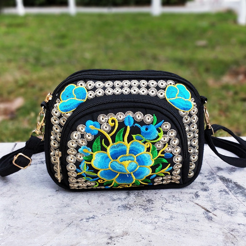 Stylish Double-Sided Embroidered Canvas Coin Purse Phone Bag for Women - Spacious Interior, Zipper Closure, and Detachable Strap - Ideal for Daily Use and Travel
