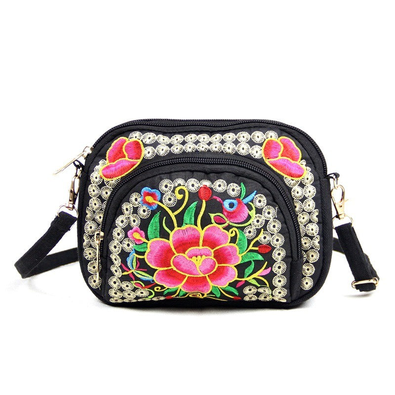 Stylish Double-Sided Embroidered Canvas Coin Purse Phone Bag for Women - Spacious Interior, Zipper Closure, and Detachable Strap - Ideal for Daily Use and Travel