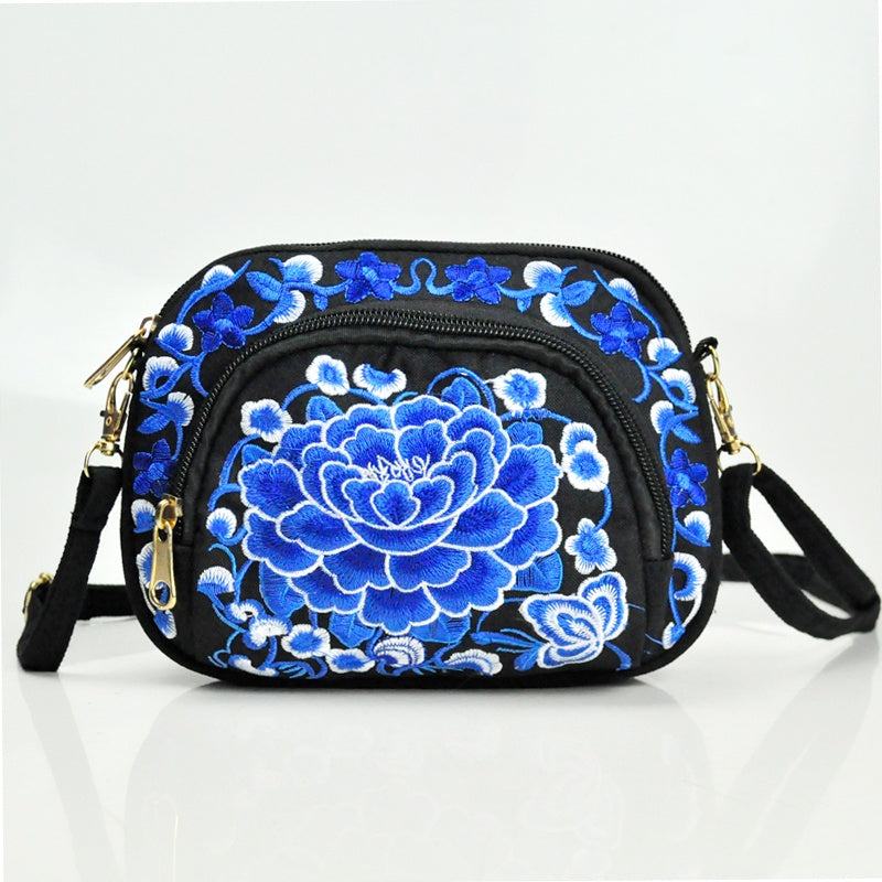 Stylish Double-Sided Embroidered Canvas Coin Purse Phone Bag for Women - Spacious Interior, Zipper Closure, and Detachable Strap - Ideal for Daily Use and Travel