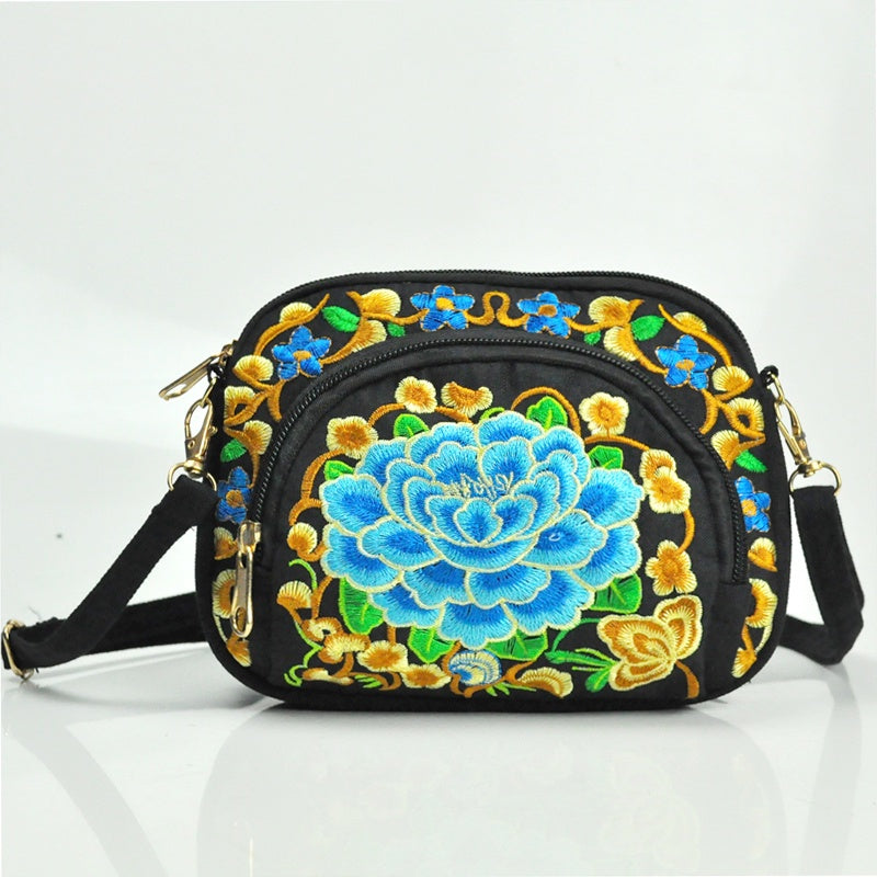 Stylish Double-Sided Embroidered Canvas Coin Purse Phone Bag for Women - Spacious Interior, Zipper Closure, and Detachable Strap - Ideal for Daily Use and Travel