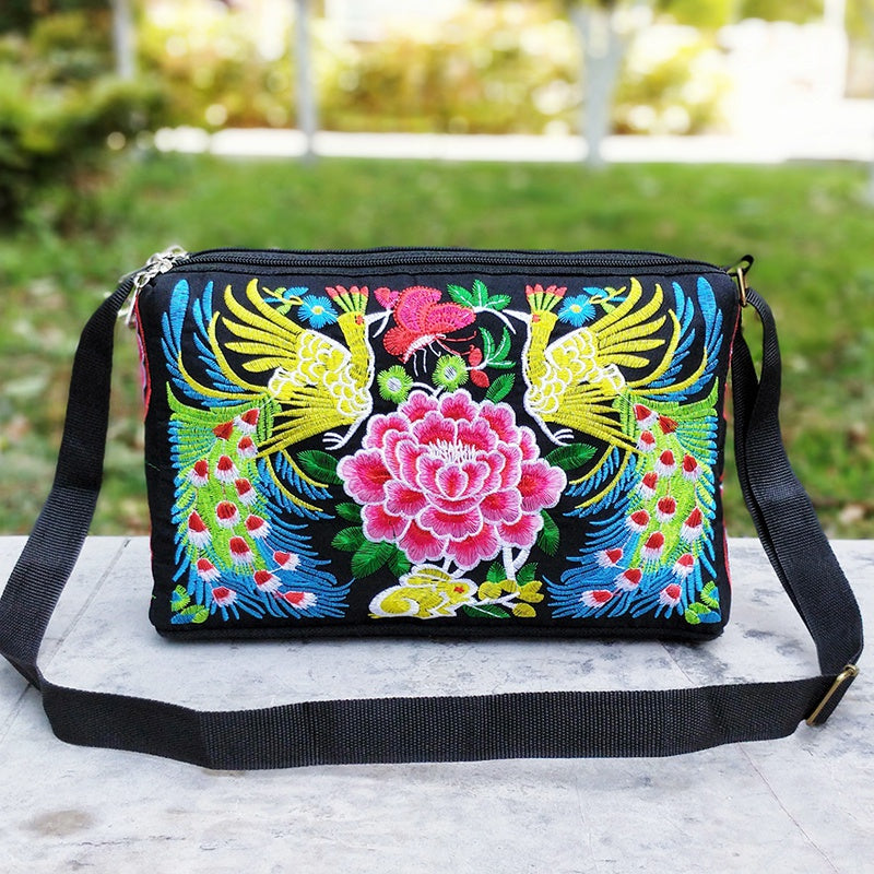 Floral Lightweight Crossbody Bag for Women – Adjustable Strap, Secure Zip, Embroidered Comic-Patterned Travel Purse