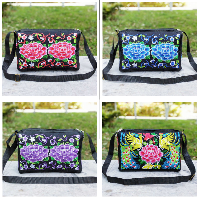 Floral Lightweight Crossbody Bag for Women – Adjustable Strap, Secure Zip, Embroidered Comic-Patterned Travel Purse