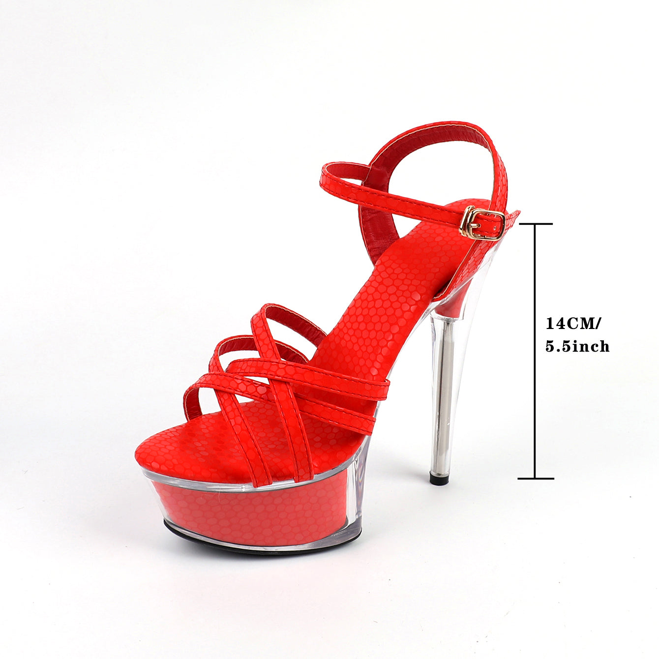 Women's Cross Strap Platform Clear High Heels, Red Ankle Strap Open Toe Stiletto Heels, Sexy Party Dress Evening Shoes