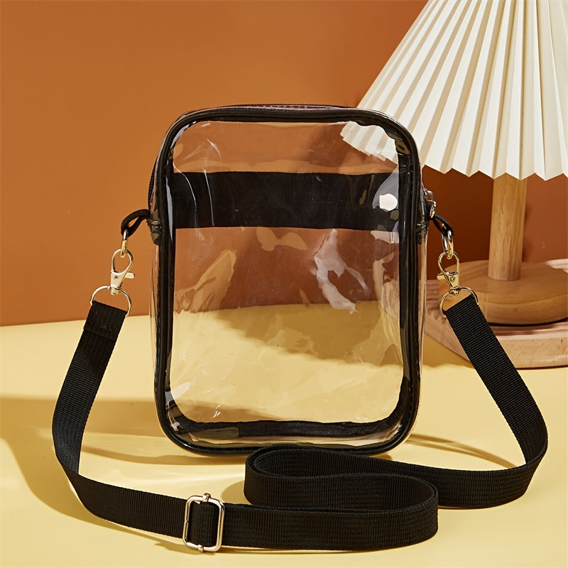 Stylish Mini Clear Crossbody Bag - Trendy PVC Square Phone Purse with Zipper Closure, Adjustable Shoulder Strap, and Spacious Interior - Perfect for Beach, Travel, and Daily Use (5.9*7.4*1.9) Inch