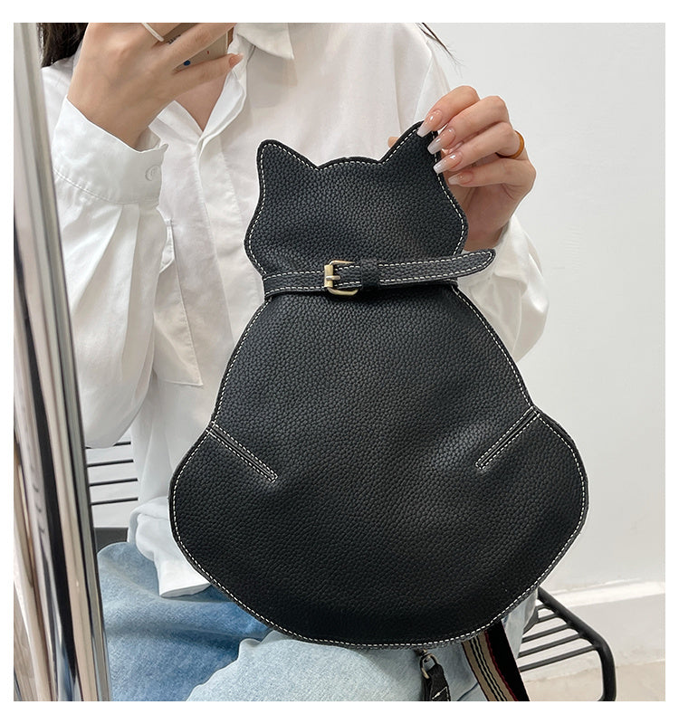 Cat Shaped Shoulder Bag, Vintage PU Leather Sling Bag, Women's Kawaii Crossbody Purse