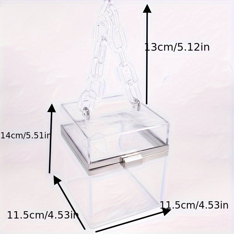 Acrylic Transparent Box Purse, Summer Crossbody Chain Bag, Small Fresh Square Shoulder Bag With Acrylic Chain