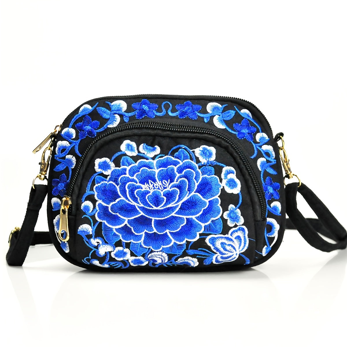 Stylish Double-Sided Embroidered Canvas Coin Purse Phone Bag for Women - Spacious Interior, Zipper Closure, and Detachable Strap - Ideal for Daily Use and Travel