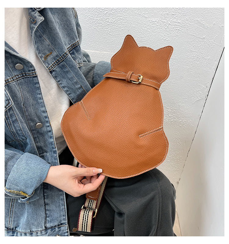 Cat Shaped Shoulder Bag, Vintage PU Leather Sling Bag, Women's Kawaii Crossbody Purse
