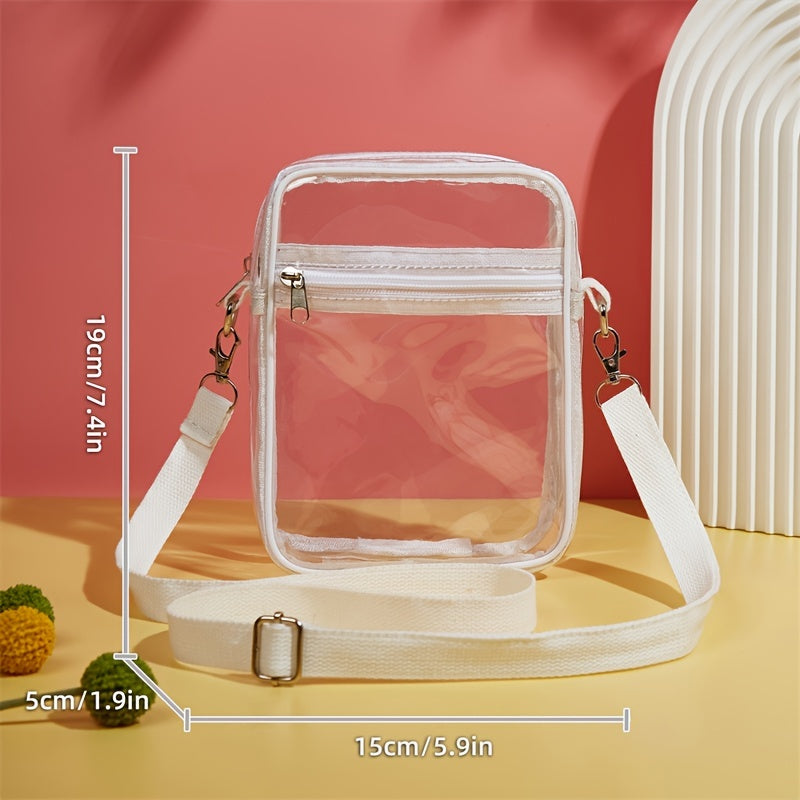 Stylish Mini Clear Crossbody Bag - Trendy PVC Square Phone Purse with Zipper Closure, Adjustable Shoulder Strap, and Spacious Interior - Perfect for Beach, Travel, and Daily Use (5.9*7.4*1.9) Inch