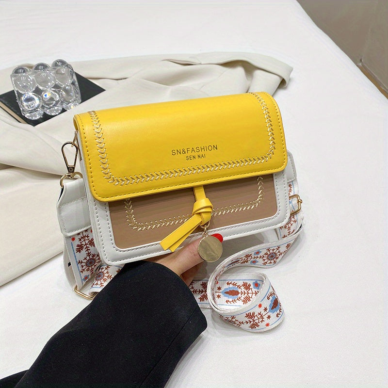 Fashion Flap Shoulder Bag, Women's Buckle Decor Crossbody Purse With Wide Strap