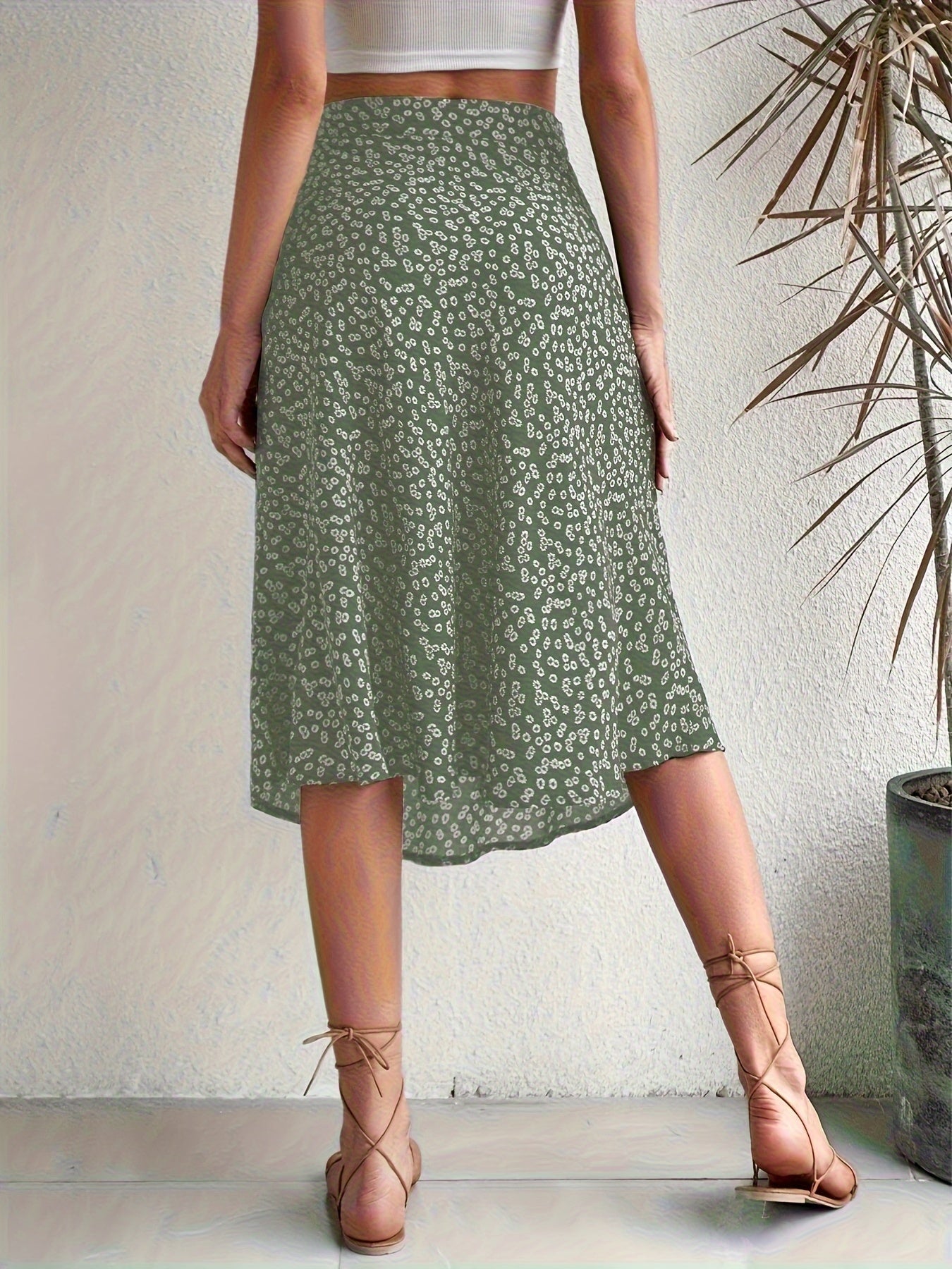 Boho Floral Print Split Skirts, Elegant High Waist Midi Skirts For Spring & Summer, Women's Clothing