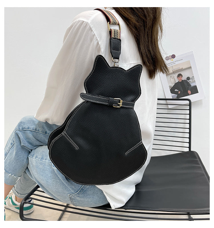 Cat Shaped Shoulder Bag, Vintage PU Leather Sling Bag, Women's Kawaii Crossbody Purse