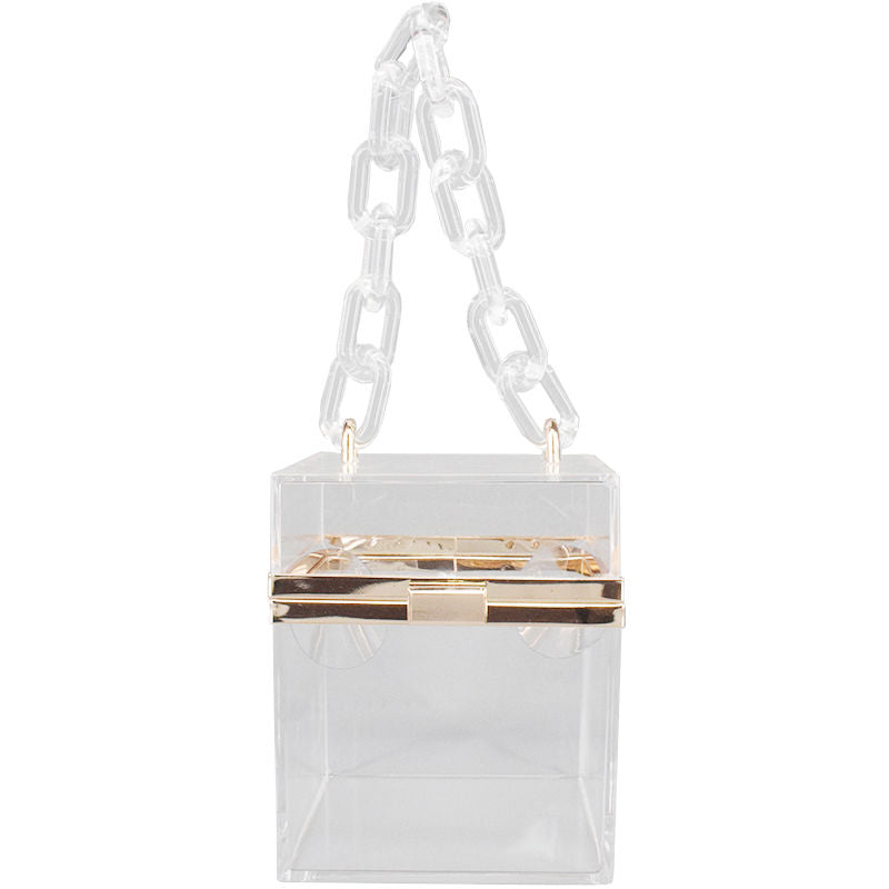 Acrylic Transparent Box Purse, Summer Crossbody Chain Bag, Small Fresh Square Shoulder Bag With Acrylic Chain