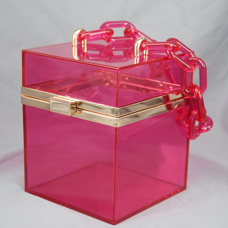 Acrylic Transparent Box Purse, Summer Crossbody Chain Bag, Small Fresh Square Shoulder Bag With Acrylic Chain
