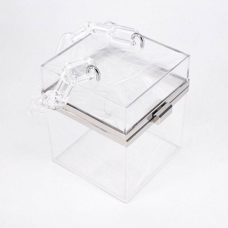 Acrylic Transparent Box Purse, Summer Crossbody Chain Bag, Small Fresh Square Shoulder Bag With Acrylic Chain