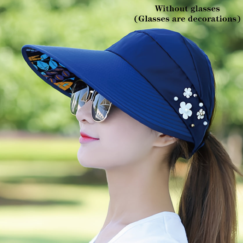 Womens Summer Sun Hat - Premium UV Shield, Stylishly Versatile, Travel-Friendly Foldable Design, Wide Brim for Optimal Shade, Chic Floral Lining, Adjustable with Flower Accent