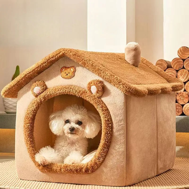 All Seasons Warm Washable Cat or Dog House Soft Removable Cushion Pet Bed Kennel for Small Medium Pets