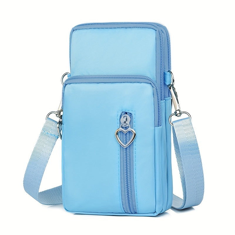Mini Crossbody Phone Bag, Sports Arm & Running Wrist Bag, Stylish Shoulder Coin Purse With Heart Zipper