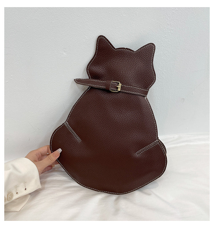 Cat Shaped Shoulder Bag, Vintage PU Leather Sling Bag, Women's Kawaii Crossbody Purse
