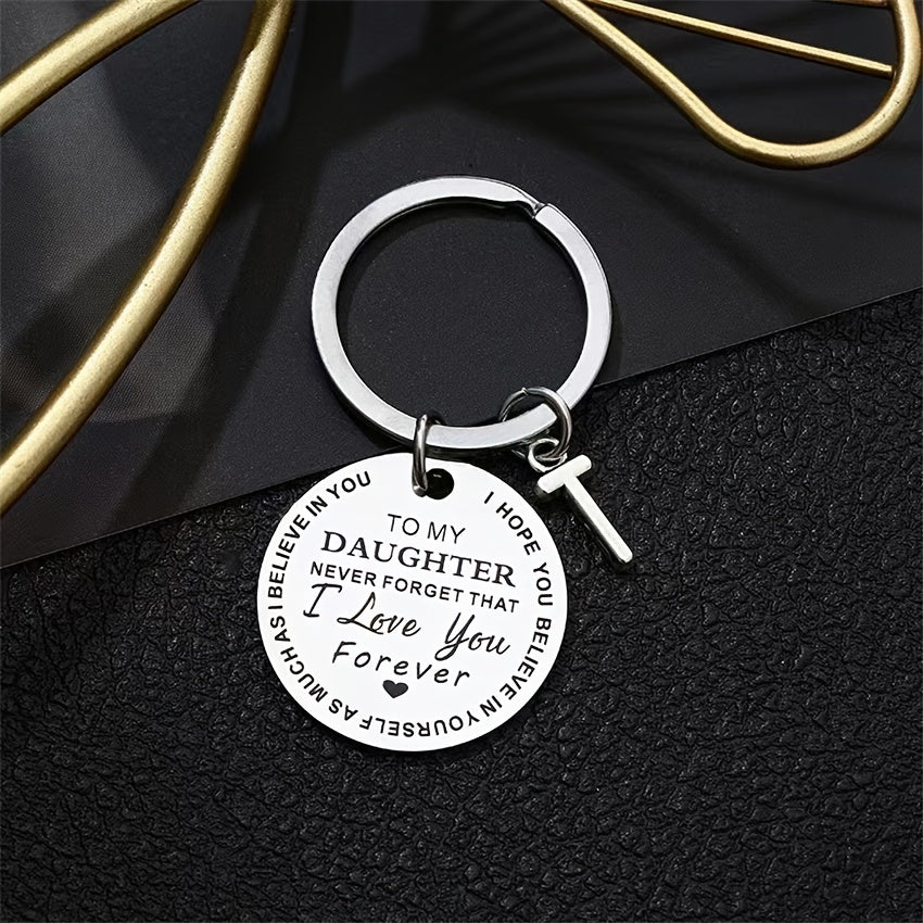 Stainless Steel Engraved Keychain Inspirational Gift For Son/ Daughter Keyring Ornament Bag Purse Charm Accessories
