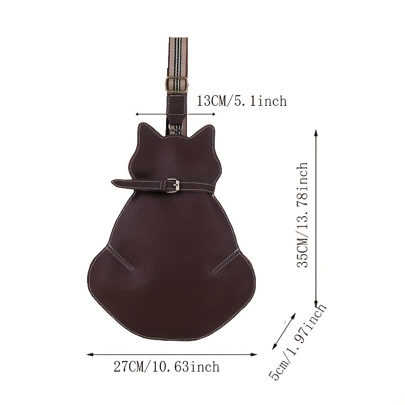 Cat Shaped Shoulder Bag, Vintage PU Leather Sling Bag, Women's Kawaii Crossbody Purse