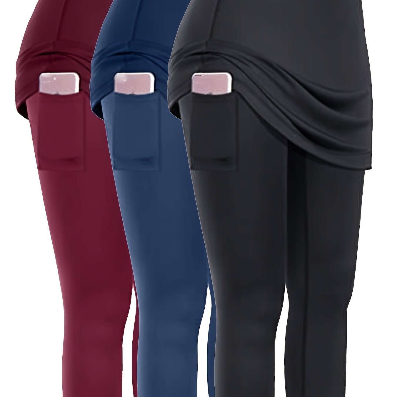 3pcs Skirted Legging For Women, High Stretch Yoga Running Sports Legging With Skirts, Women's Activewear