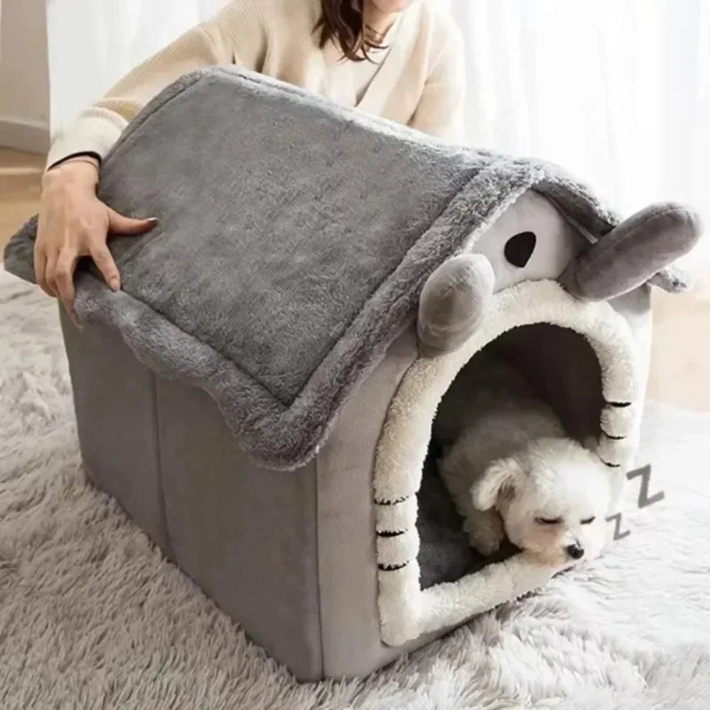 All Seasons Warm Washable Cat or Dog House Soft Removable Cushion Pet Bed Kennel for Small Medium Pets