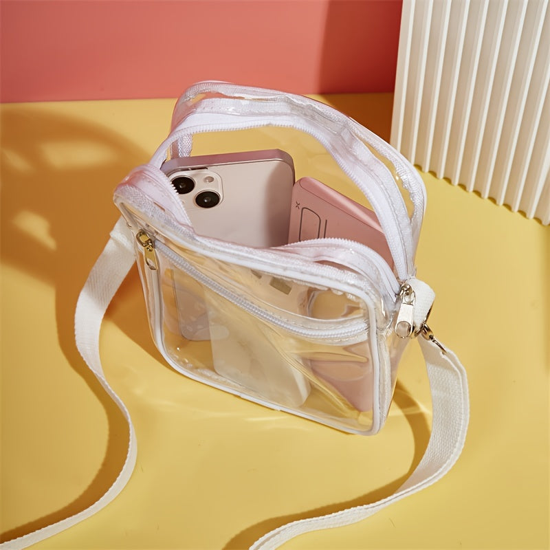 Stylish Mini Clear Crossbody Bag - Trendy PVC Square Phone Purse with Zipper Closure, Adjustable Shoulder Strap, and Spacious Interior - Perfect for Beach, Travel, and Daily Use (5.9*7.4*1.9) Inch
