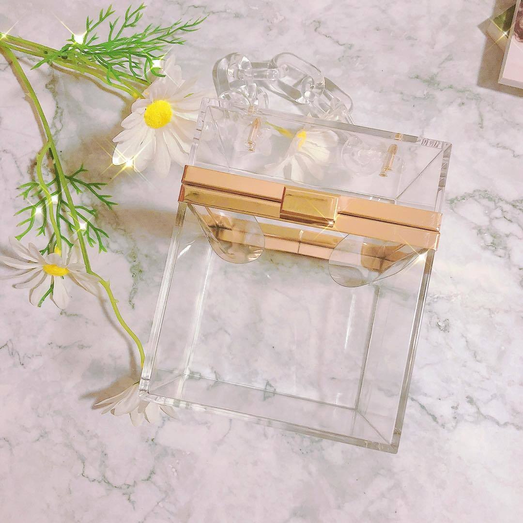 Acrylic Transparent Box Purse, Summer Crossbody Chain Bag, Small Fresh Square Shoulder Bag With Acrylic Chain