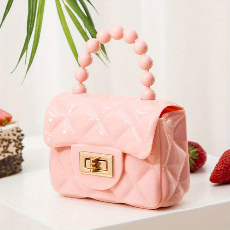 Vibrant Girls Pearl-Embellished Argyle Purse - Stylish & Durable with Adorable Princess Handle - Perfect for Parties & Special Occasions - A Thoughtful Gift Idea