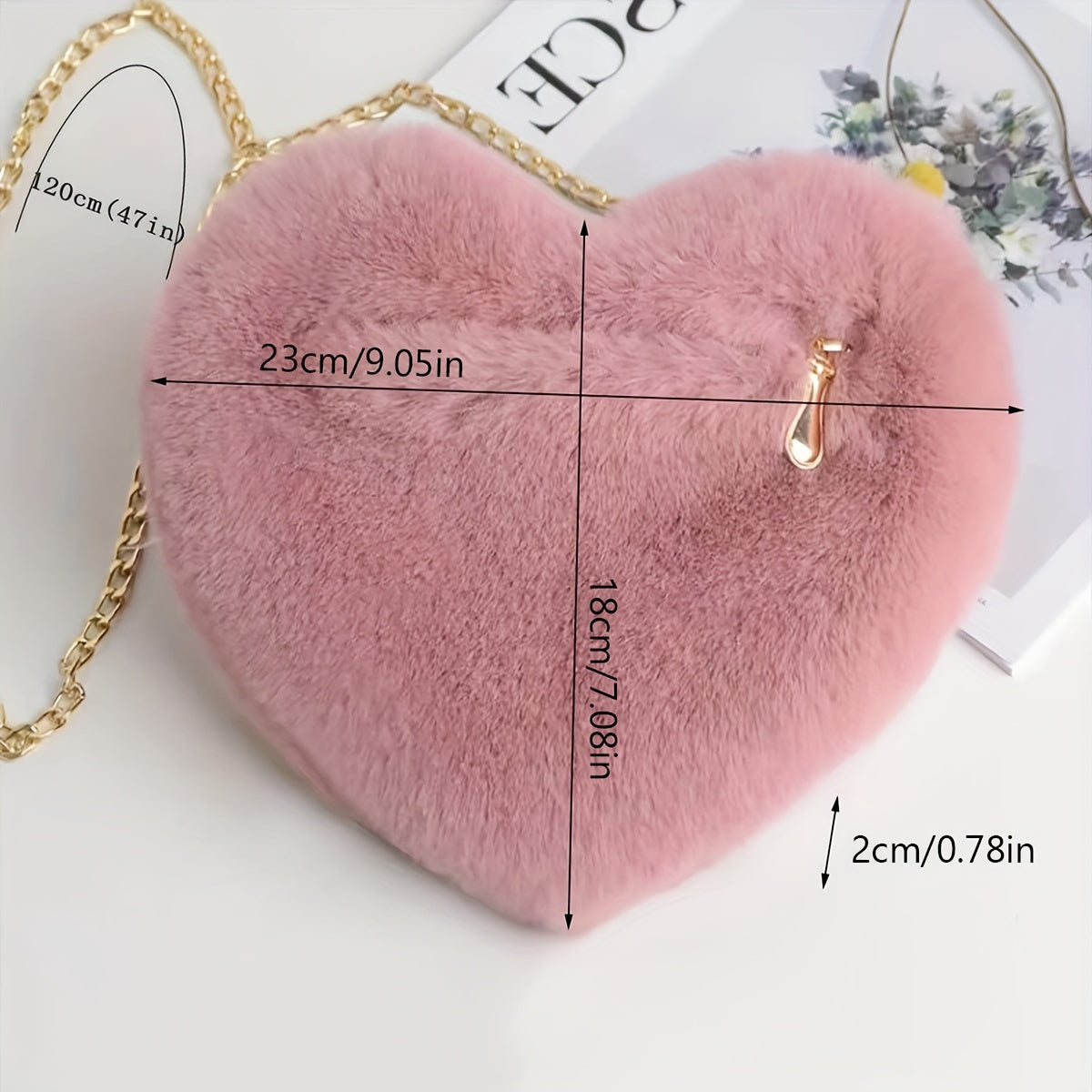 Heart Shaped Fluffy Shoulder Bag, Fashion Chain Crossbody Bag, Cute Zipper Purse For Valentine's Day