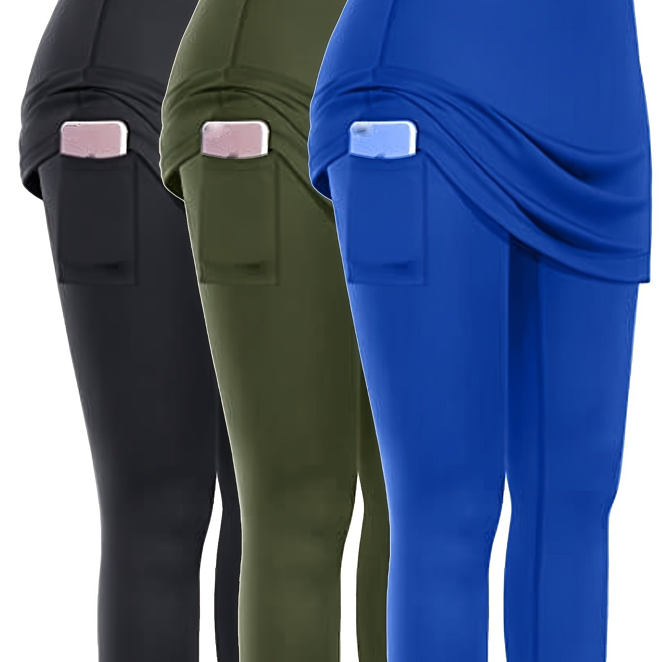 3pcs Skirted Legging For Women, High Stretch Yoga Running Sports Legging With Skirts, Women's Activewear