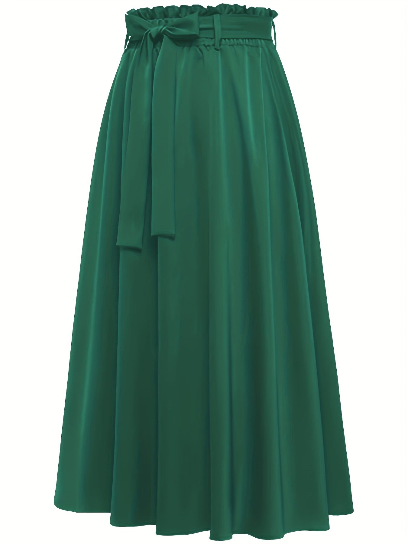 Solid Belted Maxi Skirts, Elegant Pleated Versatile Skirts, Women's Clothing