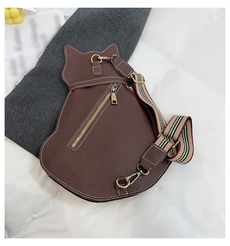 Cat Shaped Shoulder Bag, Vintage PU Leather Sling Bag, Women's Kawaii Crossbody Purse