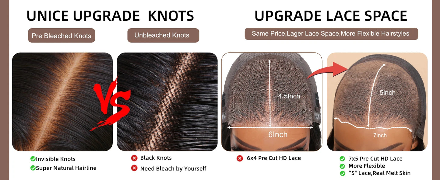 UNice Hair Drawstring Cap Yaki Straight Bob Wig Pre Cut Pre Bleached 7x5 Lace Closure Glueless Wigs Human Hair Ready To Wear Go