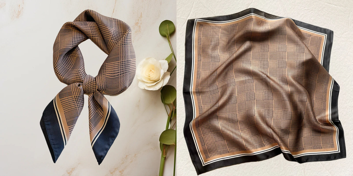 Luxury Floral Print Silk Square Scarf Women Soft Satin Kerchief Hairband Neckerchief Head Hijab Lady Headband Foulard Bag Ribbon