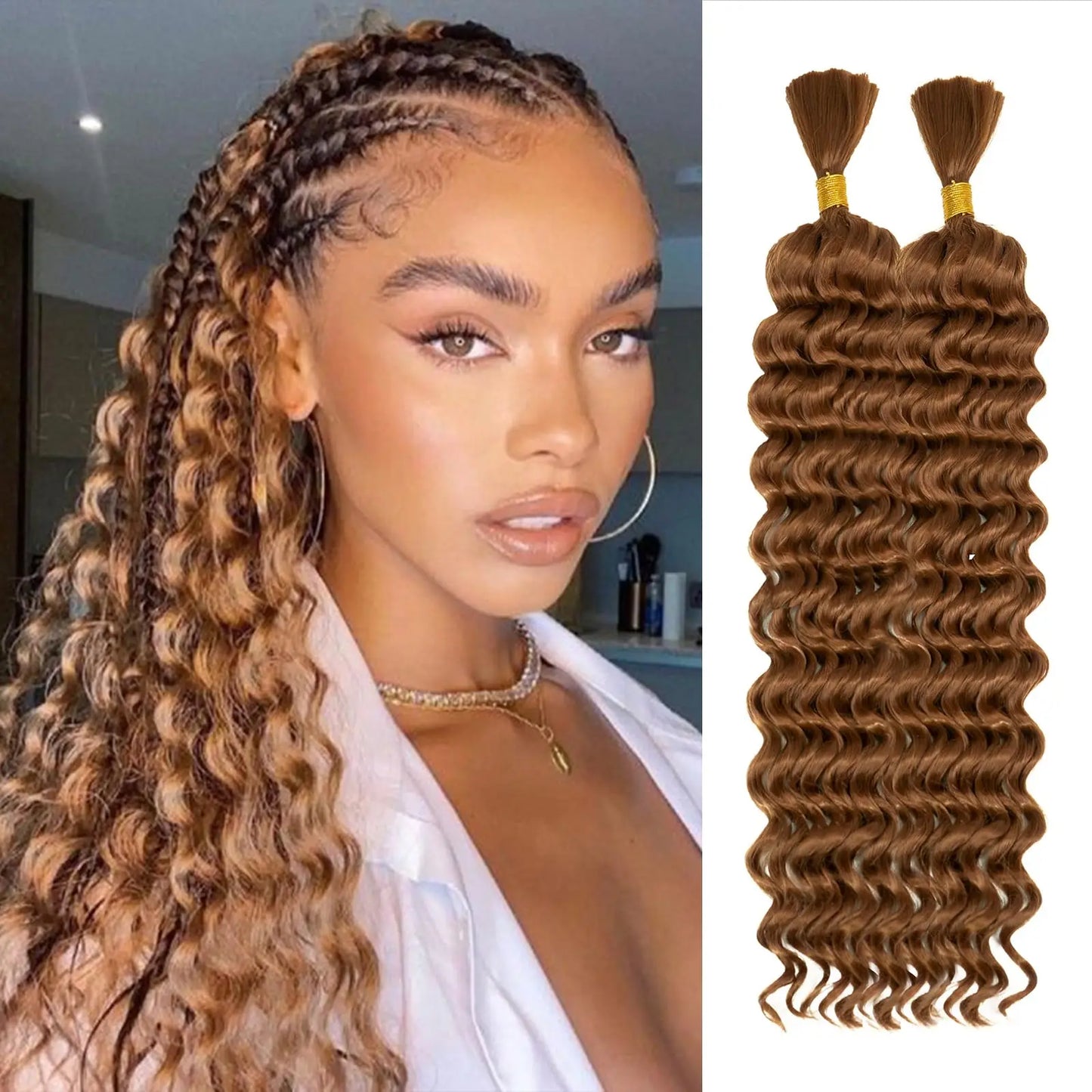 Synthetic Deep Wave Bulk hair For Braiding 160g No Weft Deep Wave For Braiding Micro Faux Braiding Hair for Boho Braids Wet