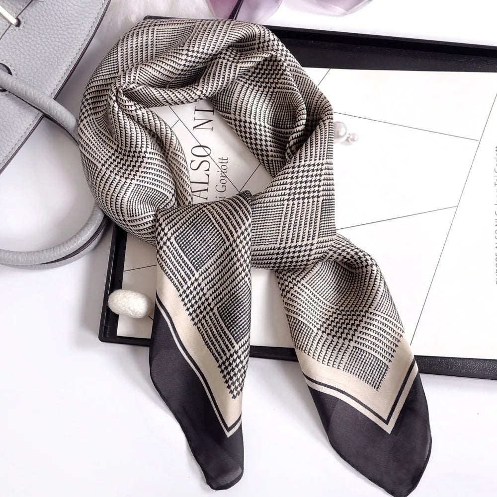 Luxury Floral Print Silk Square Scarf Women Soft Satin Kerchief Hairband Neckerchief Head Hijab Lady Headband Foulard Bag Ribbon