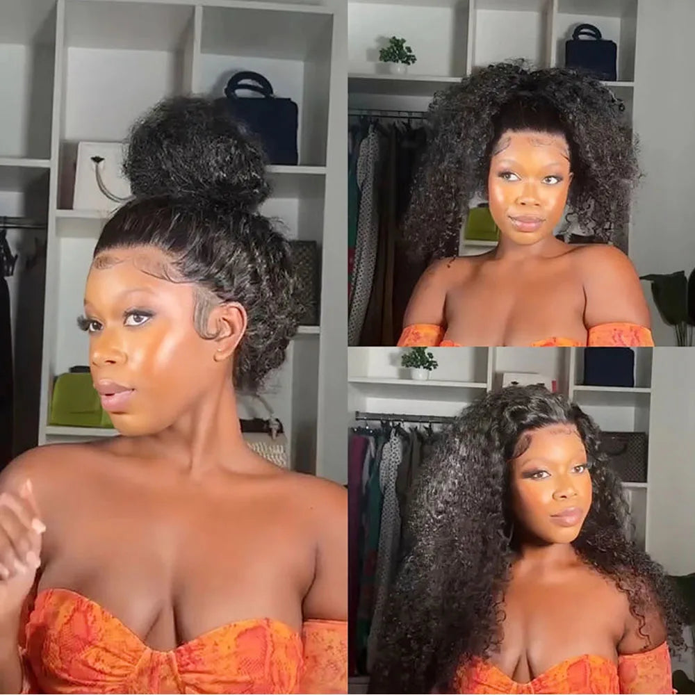 Snwprin 360 HD Full Lace Curly Human Hair Wigs Preplucked 13x6 Lace Frontal Wig Deep Wave Glueless Human Hair Ready To Wear 30In