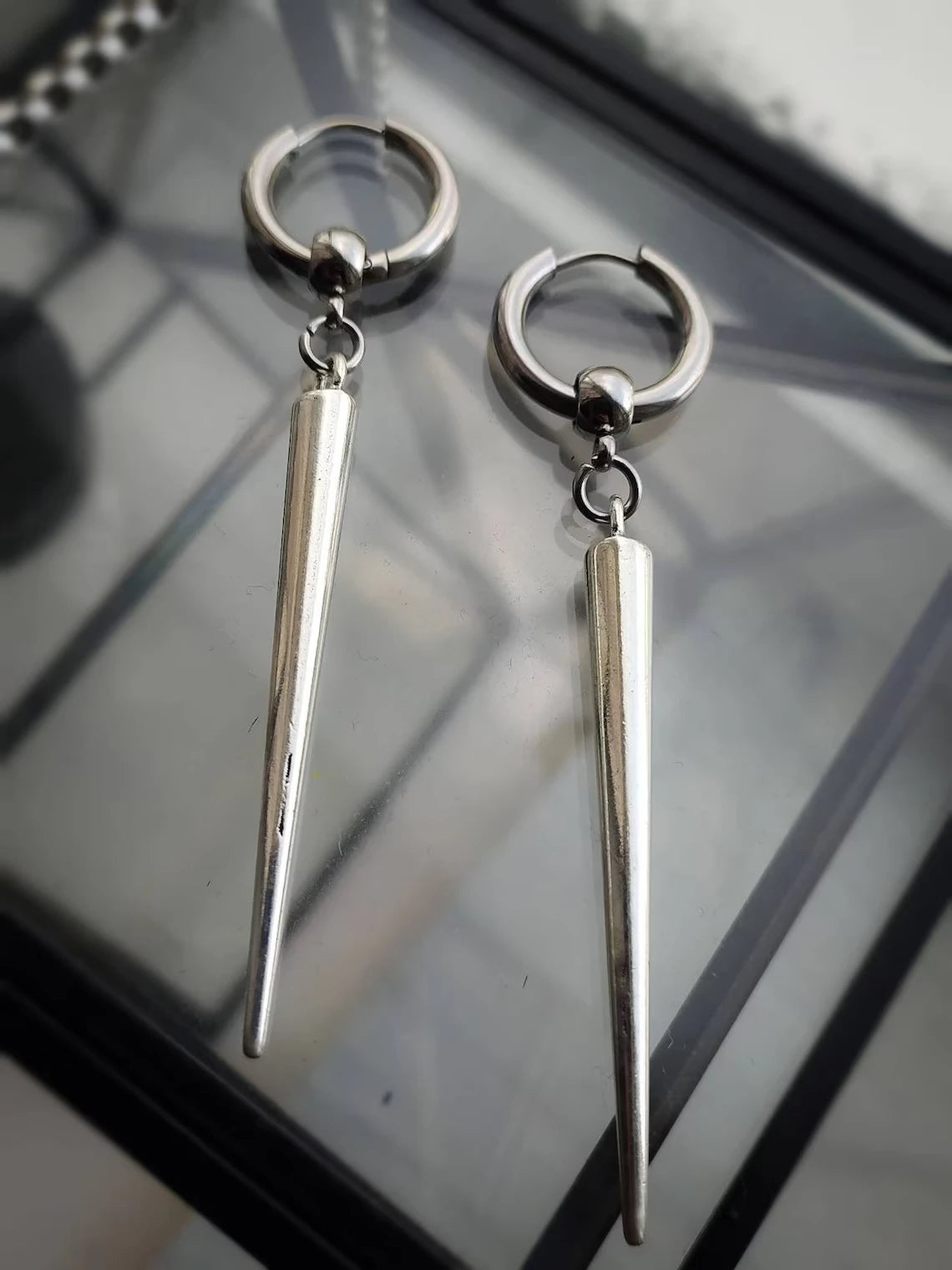 Large Spike Huggie Hoop Earrings – Gothic Punk Style for Men & Women | Edgy Alternative Jewelry