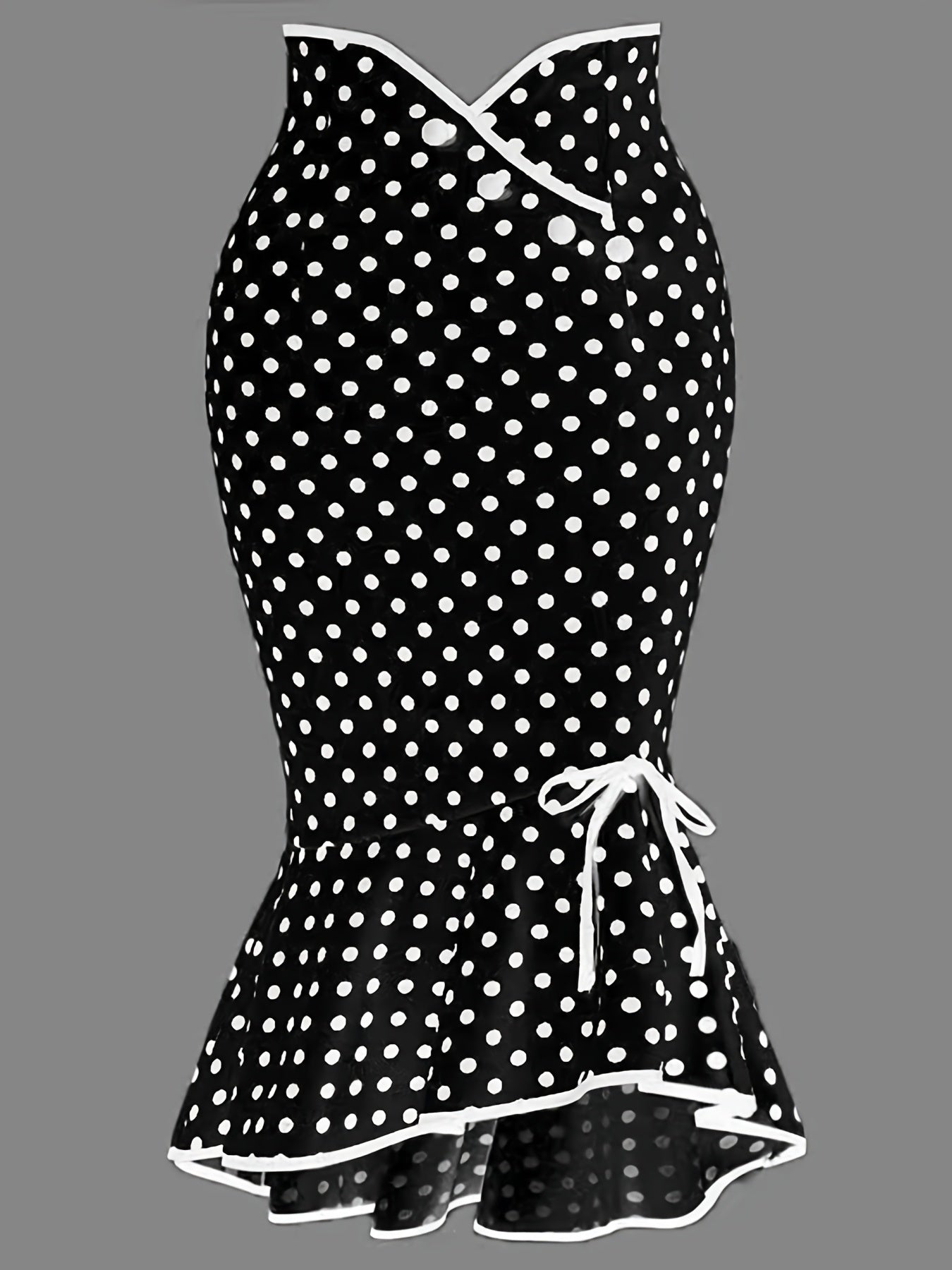 Polka Dot Bodycon Button Lace Up Skirts, Sexy Mature Fishtail Party Skirts, Women's Clothing