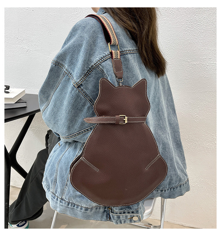 Cat Shaped Shoulder Bag, Vintage PU Leather Sling Bag, Women's Kawaii Crossbody Purse