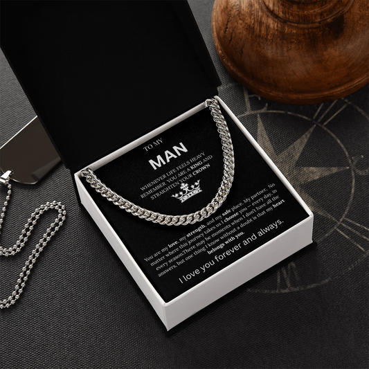 To My Man – King Crown Cuban Chain Necklace Gift