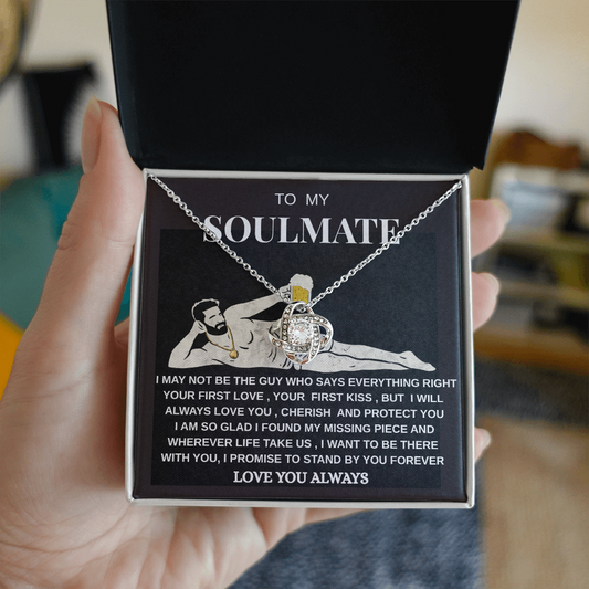 Soulmate Love Knot Necklace | Romantic Gift for Her | White Gold Jewelry