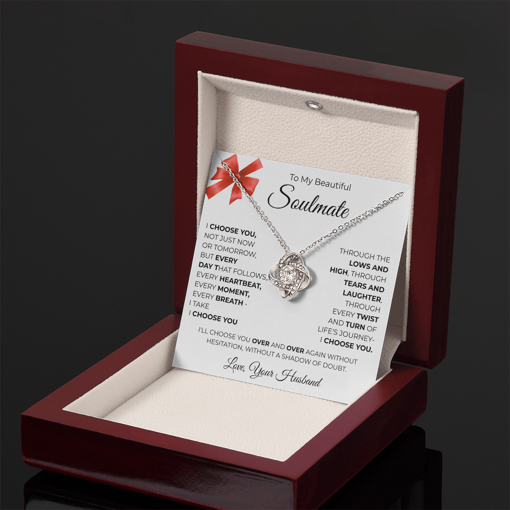 To My Beautiful Soulmate Love Knot Necklace - Romantic Gift for Her with Message Card