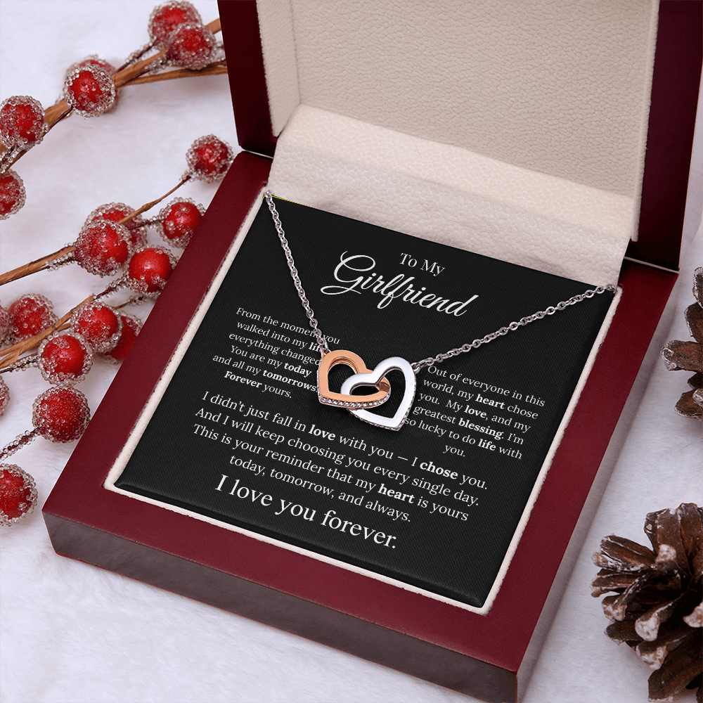 To My Wife Heart Necklace – Two-Tone Copper Inlaid Zirconia Necklace with Message Card & Luxury Box